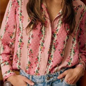 Sezane Pink Floral Button-Up Blouse
